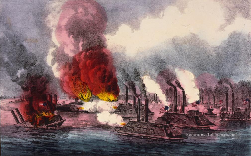 Currier Ives Brillante victoire navale sur le fleuve Mississippi près de Fort Wright 1862 Batailles navale Peintures à l'huile
